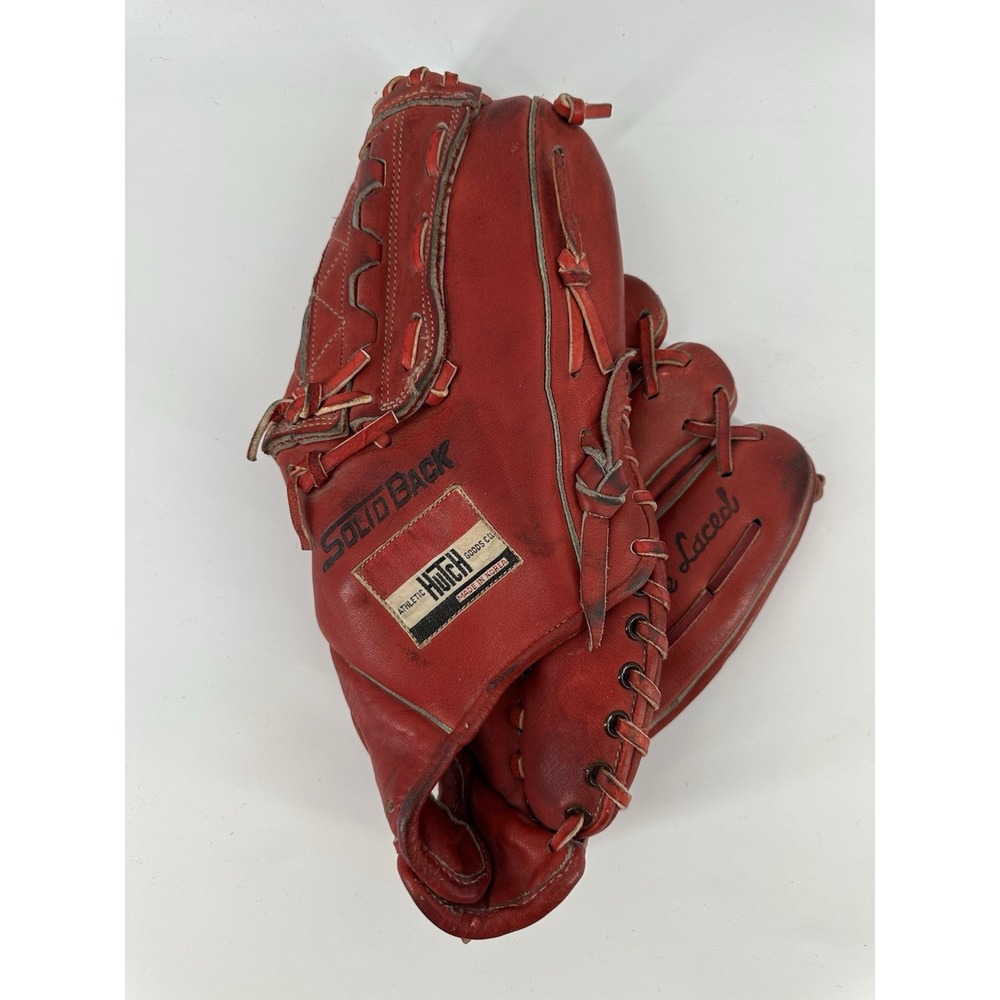 Vintage Leather BASEBALL GLOVE By‎ Hutch Red Solid Back Bobby Tetter